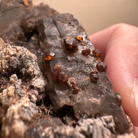 Chocolate Smoky Quartz and garnet gem specimens on matrix 155 g - Picture 8 of 15